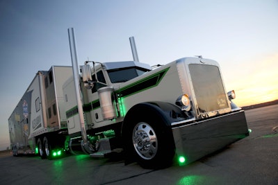 This rebuilt Peterbilt 389 glider made its TV debut on Discovery Channel’s “Mega Motor Week” Feb. 26 through March 5. Segments of the truck’s rebuild appeared in a couple episodes, along with the big reveal of the truck to the Gas Monkey Garage team, the stars of Discovery’s “Fast N’ Loud.” In that show, Richard Rawlings and Aaron Kaufmann search for derelict classic cars to buy and restore at their Gas Monkey Garage in Dallas. (Photos by Brian Bourke)