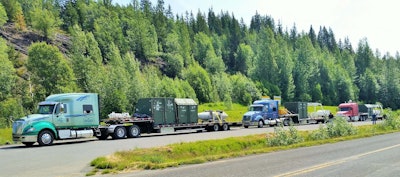 The three power units at a pull-off along the long run. There’s more than 2,000 miles between Oak Harbor, Wash., and the Fairbanks Air Force installation destination.