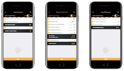 Views of calculator screens from within the new app.