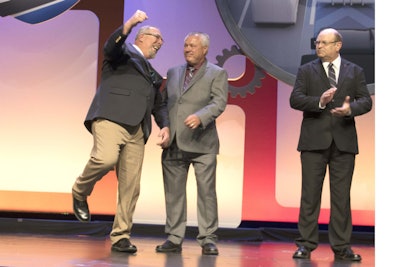 Phil Keith didn’t hold back when his name was announced as the winner of the 2017 Owner-Operator of the Year award at the Truckload Carriers Association banquet at the Gaylord Palms Resort outside of Orlando, Florida. Next to him is WEL Companies President and CEO Bruce Tielens. Phil and Eva Keith lease their truck to WEL, based in De Pere, Wisconsin, next to Green Bay. The fleet has about 500 trucks, most of them company-owned, serving the food, beverage and dairy industries. After starting as a driver for WEL, Keith managed WEL’s terminal in Gulfport from 1986 to 1993. Then he moved back to WEL’s home office, serving as dispatcher and customer service manager. Keith met Eva when he was her dispatcher, and they now drive team, netting around $120,000 to $140,000 in recent years.
