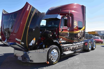 Robert Barnette brought his unique 2011 International ProStar to Raphine, Va., for SuperRigs. The truck’s skull and graveyard graphics scheme goes along with the hood graphics honoring his late parents and brothers. Under the hood is a 600-hp Cummins with a 13-speed.