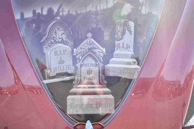 The hood of Barnette’s ProStar with headstones paying tribute to his late parents and brothers.