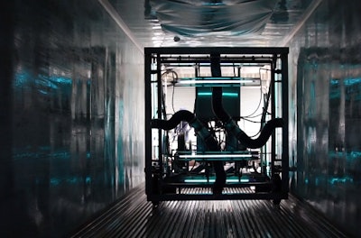 The Healthy Trailer machine in a reefer trailer — the technology for reefer washouts was developed by a company based in produce-heavy Salinas, Calif.