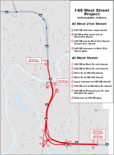 Portions of I-65 in downtown Indianapolis will close from July 1 through Aug. 5 for bridge rehabilitation projects.