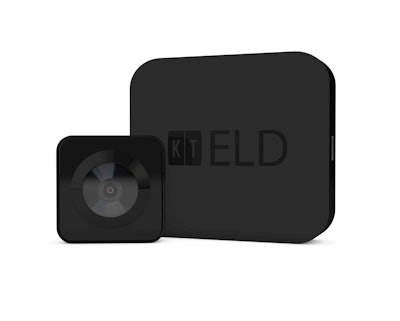 The dashcam unit measures approximately 2-by-2 inches, with a single inch of depth, smaller than the KeepTruckin ELD’s ECM-plugin unit, also shown here. The cam’s outfitted with a wide angle lens with 1280-by-720-pixel resolution.