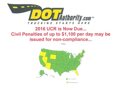 The FTC alleges that DOTauthority.com and other companies run by Lamb and Bogash scammed owner-operators using communications such as this, giving a false impression that they were affiliated with a government agency, in this case, the Unified Carrier Registration system. Lamb denies the charge.