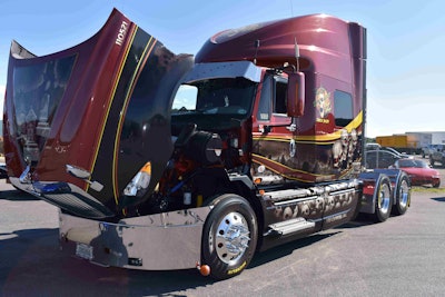 Robert Barnette, leased to Swift as a driver trainer, has been collecting skull jewelry and trinkets for years and his truck reflects that hobby with more than 100 skulls on the vinyl wrap.