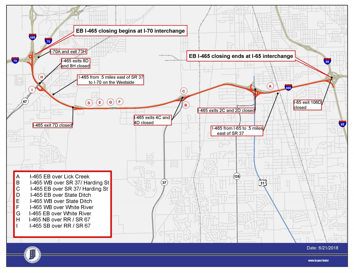 INDOT plans partial closures on I465, SW of Indianapolis Overdrive
