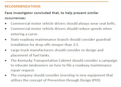Several recommendations are made in the report, directed not only at drivers but road and shoulder-barrier/signage designers.