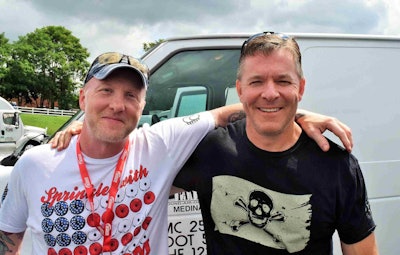 Among group members on hand was Greg McClure (pictured, right, with Paxton), owner-operator of a 2011 Ford E350 Econoline, his third van in what has been a 20-year, 2.5-million-mile-plus career leased to Panther.
