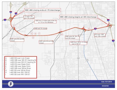 INDOT anticipates closing the westbound lanes of I-465 beginning Sept. 24.