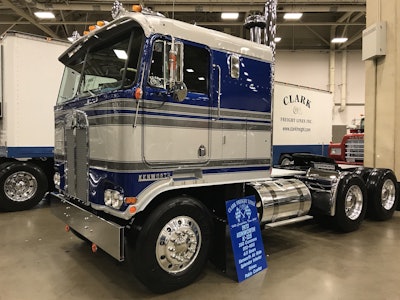 Clark Freight Lines is showing this classic 1973 Kenworth K-125 in Pride & Polish. It sports a 350-hp Cummins with a 13-speed and 4:11 rears.