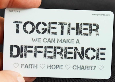 This message graces Escobar’s fleet shirts and, here, keycards for the Hyatt Regency hotel rooms reserved for days during the Expo last month.