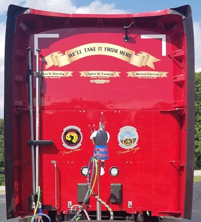 The top center of the sleeper, pictured, “is dedicated to the memory of my guys,” Rogers says.