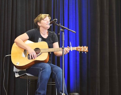 Independent owner-operator and singer-songwriter Mandi Jo Pinheiro performing her “Heartbeat” original song at the 2018 Overdrive/Red Eye Radio Trucker Talent Search at GATS Friday, August 24.