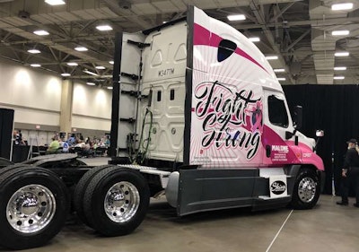 Ward’s truck received this breast cancer awareness wrap from CRST Malone. The wrap was a surprise to Ward, who wasn’t sure what to expect when her company said they needed her truck.