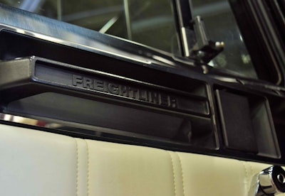 The driver-side door is a replacement for the original, and it actually came from an FLD rather than an FLT, says Harwell. The passenger-side door, meanwhile, doesn’t contain the Freightliner labeling on the handle, and he’s planning to work in stainless inserts on both to tie into new stainless additions all throughout the cab, on the dash in particular.