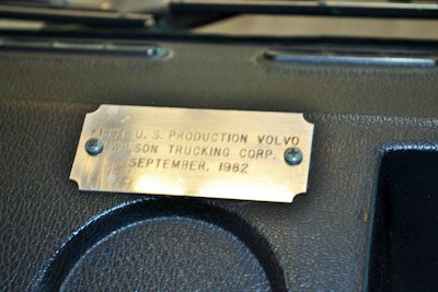This dash-mounted plaque was installed during the original production to commemorate the first U.S.-built Volvo truck.