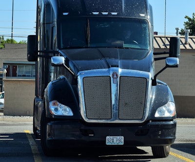 Clifford Petersen’s KW — the collision mitigation sensors on this unit include those positioned in the center of the bumper as well as at the center top of the windshield.