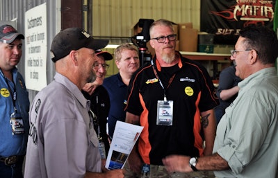 Ahead of the panel, Martinez chatted with those in attendance, including owner-operators, OOIDA reps and 4 State Trucks’ Bryan Martin. Pictured from left: OOIDA Executive Vice President Lewie Pugh, 4 State Trucks’ Bryan Martin, OOIDA President Todd Spencer, FMCSA Associate Administrator for Enforcement Bill Quade, owner-operator George Parker, and FMCSA Administrator Ray Martinez.