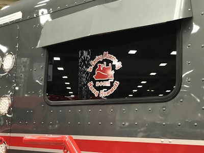 The truck was built in memory of Kaleb’s grandfather, Harry Hammett, who started the family’s company in 1963. Harry passed away in December 2014, and Kaleb has a sticker on the back window commemorating him.