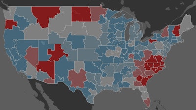 The picture changes during the week ending Sept. 16, with the need for inbound vans concentrated around Charlotte and elsewhere in the region. Elsewhere, demand cooled.