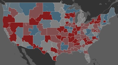 The week ending Sept. 9 shows a fairly typical demand spread, with areas of high demand (red) throughout the country.