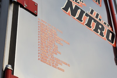 On the back of the truck’s trailer there is a list of Simpsons’ hits.