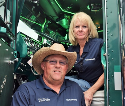 Daniel and Phyllis Snow (aka Doc and Tinkerbell) have been on the truck together for the last decade. They run independent, pulling a dry van whose front is repurposed as storage space for tools and other supplies. The couple’s based in Harrison, Ark.