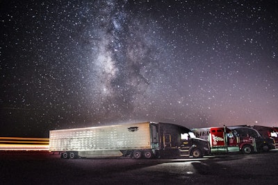 This photo and its incredibly detailed belt of stars visible in the night sky is the result, Watson says, of a set-up 30-second exposure in the dark of the Moriarty, N.M., rest area parking lot on I-40. Very little editing on the back end was required, just the use of what Watson calls a “digital brush” in his photo software to bring up the foreground truck-trailer with an eye on “bringing up the colors and the brightness of the color.”