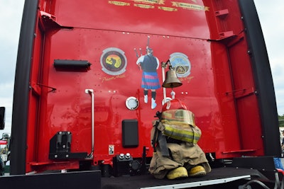 Rogers, who with his wife hauls in a team operation for Certified Express, Inc., out of Neosho, Mo., displayed the truck at GBATS with this honorific bit of gear on the deck.