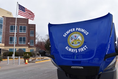The hood of the truck reads “Semper Primus, Always First,” which is the motto of the U.S. Army’s 1st Infantry Regiment. (Image courtesy of Transport America)