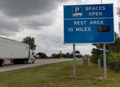 Michigan DOT announced it is expanding truck parking at eight rest areas in the state while also adding nine signs to alert truckers of available parking. Ohio DOT is also adding nine signs to inform drivers of available parking. (Ohio DOT photo)