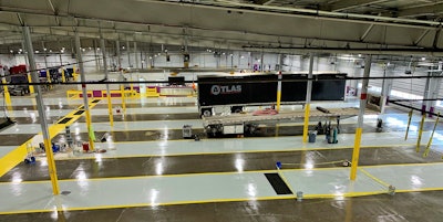 Says Marc Scibilia, the fleet’s safety director and much more after being the second driver hired by Atlas, “We’re now fully operational” in the new shop with “73,000 square feet of space – capable of anything from minor repairs” to major work. The new shop is the result of bringing as much maintenance in-house as possible after maintenance safety scores in the CSA SMS were high in the early days of that program. Increased routine inspections and maintenance were “being done out of doors,” presenting issues in inclement weather, of course. With growth continuing, the company leased a small shop just to do routine equipment inspections and quick maintenance jobs, before the current facility became available and open for business. It can fit 17 tractor-trailer combinations under the roof and is fully staffed with techs. Read more about the new facility via this link to prior coverage.