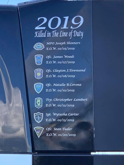 Names of police officers killed in the line of duty in 2019 will be added to the side of the truck throughout the year.