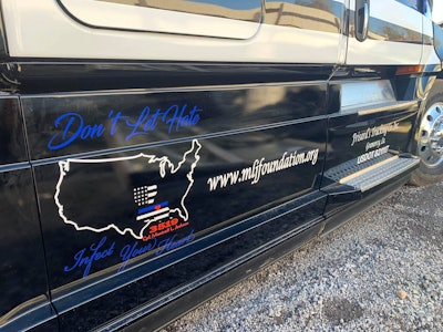 Graphics on the passenger side of the rig support the Montrell Jackson Foundation, which was created by the widow of fallen Baton Rouge, Louisiana, police officer Montrell Jackson. The driver’s side has graphics supporting the Justin Billa Memorial Foundation, which was created in honor of fallen Mobile, Alabama, officer Justin Billa.