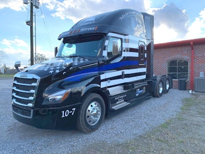 Frisard’s Trucking’s “Fallen But Not Forgotten” police tribute truck is a 2019 Freightliner Cascadia. (Frisard’s Trucking photos)