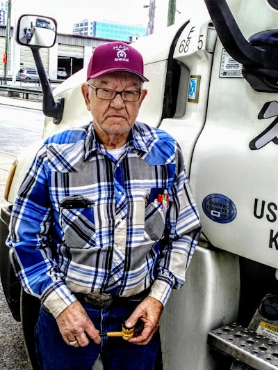 Trucker James Tharp has six decades of trucking experience in his rear view.