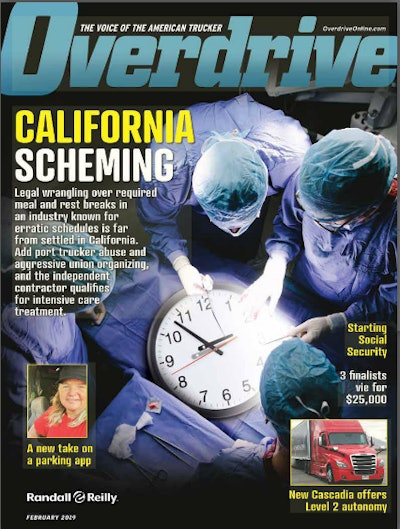 Overdrive‘s February cover story covered the heat turned up around state-required meal and and rest breaks, the independent contractor classification and lease-purchase issues in ports and elsewhere out West, particularly in the state of California. Read the story in parts via this link.