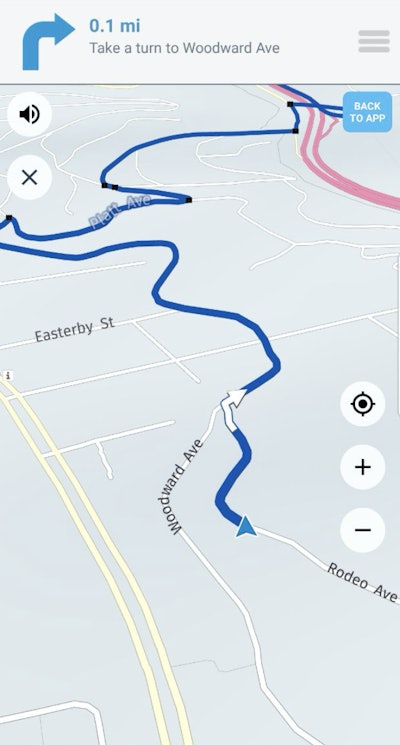 Another view from within the new turn-by-turn functionality, no doubt familiar to regular users of turn-by-turn nav in other programs.