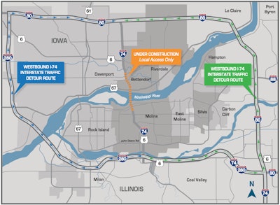 Truckers traveling on I-74 from Illinois to Iowa will be required to detour using I-80 or I-280 beginning Monday, March 18.