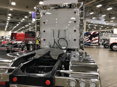 Due to the nature of the truck’s hauls, the Russells wanted to keep the truck low-key, but they have added custom stainless fenders and extra lights to the rig.