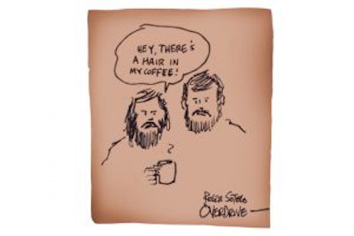 Overdrive artist Roger Sotelo produced this whimsical piece on the spot when the two truckers visited the Overdrive office.