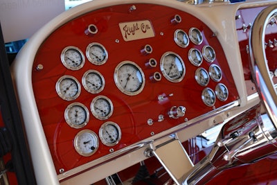 The dash panel is from Rockwood, while the gauges are from Stewart Warner.