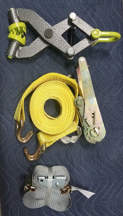 Northern Tool’s model 119312 “Brush Grubber” is around $80, McNeal says. to “save yourself a bunch of trouble pulling out most pallets.” He recommends straps from U.S. Cargo Control to pull loads out of your truck and to safely secure your cargo. E-track can be bought from most any Utility Trailer dealer and bolted to the floor of your van, with plywood in between to level the floor out between the E-tracks. “Never move an inch,” he adds, “without properly securing your cargo.”