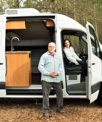 New diesel option for Mercedes Sprinter cargo van | Mercedes-Benz Vans has announced the introduction of a new 2.0-liter 4-cylinder diesel engine for the Sprinter Cargo Van, a popular power unit among cargo van expediting owner-operators. The powertrain produces 161 hp and 266 lb.-ft. of torque and is paired with a 7-speed automatic transmission. The 2.0-liter 4-cylinder diesel Cargo variant will join the Sprinter lineup in the U.S., which includes the 3.0-liter 6-cylinder turbo diesel cargo, crew, passenger and cab & chassis, and the 2.0-liter 4-cylinder gasoline passenger, crew and cargo variants. The new 2.0-liter 4-cylinder diesel cargo van will be arriving in dealerships late 2020. Read more via Overdrive sister site HardWorkingTrucks.com. Pictured: Darren & Trish Ayres and their rare sleeper-outfitted Mercedes Sprinter cargo van. Read more about the custom comfort addition via this link to our 2019 coverage of the cargo van niche.