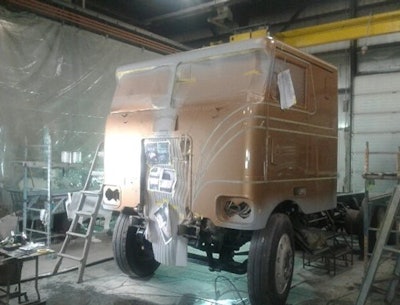 The company enlisted the help of body and paint man Jimmy Waldhalm of Town & Country Sign & Lighting, who began his maintenance career detailing trucks for Halvor Lines at age 16 and now operates the independent body shop. The frame was sandblasted and repainted. “The cab was in pretty good shape,” Vinje says, but “spent plenty time in the body shop getting prepared to paint. We used all the original parts that we could,” but put brand-new fuel tanks, new tires, and new wheels and some of the chrome products on it.