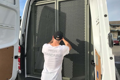 This attached caging at the back of a Nabis-owned Nissan NV200 is part of what’s required by the California Bureau of Cannabis Control’s cannabis-transport regulations. Nabis CEO Vincent Ning says the regulations also led to outfitting vehicles with security cameras, alarm systems and GPS units.