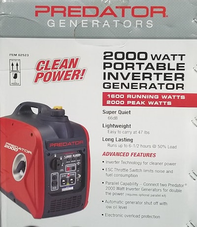 Generator of choice for McNeal is this 2,000-watt portable model available from Harbor Freight, he says.