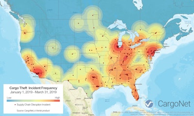 CargoNet saw a decrease in cargo theft activity year-over-year in 2019’s first quarter but also noted a shift in trends by cargo thieves.